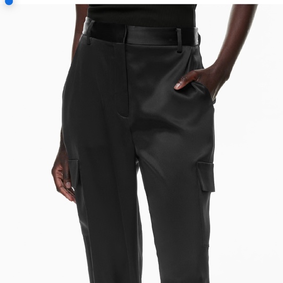 Aritzia Refined Satin Cargo Pants High-waisted Pockets Liquid Fluid Black Sz 4 - Picture 3 of 16